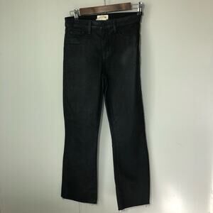 L’agence womens 25 Kendra high rise crop flare noir coated raw hem jeans shimmer